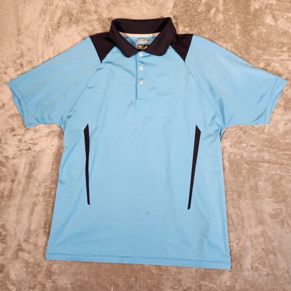 Adidas Polo Shirt Mens L Blue Excellent ClimaCool Colorblock Golf Walnut Creek